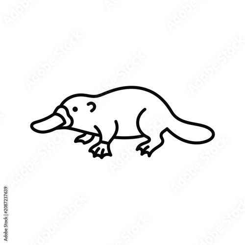 Minimalist line art icon of a platypus shown in profile on a transparent background for design.