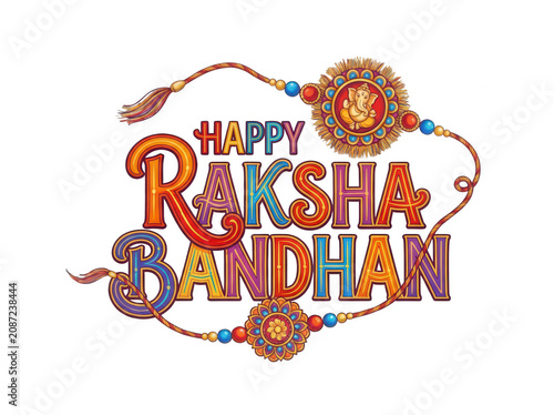 Colorful happy Raksha Bandhan typography isolated on transparent background