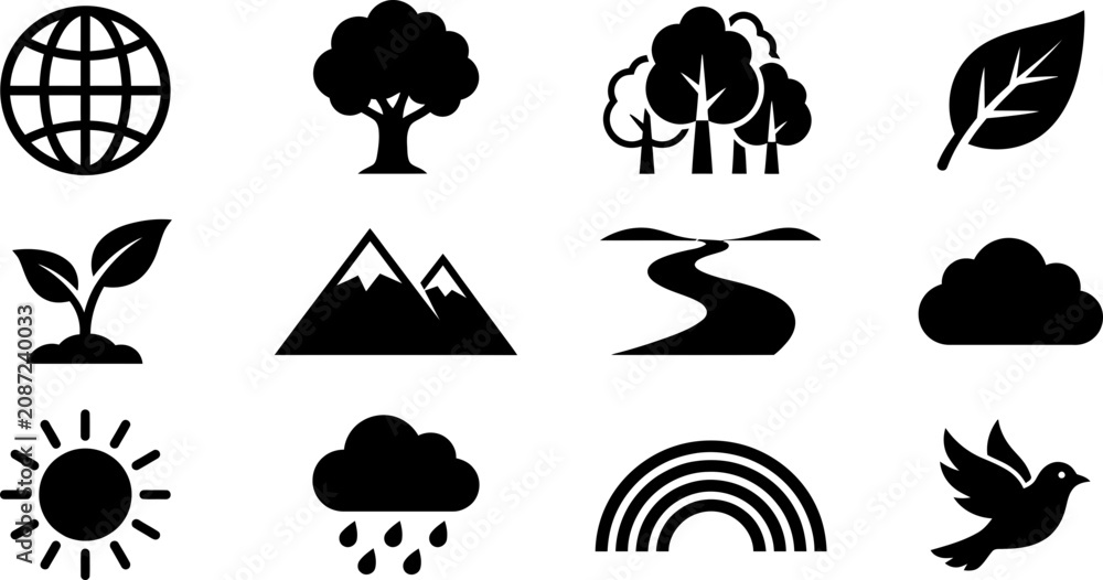 Naklejka premium Set of Nature and Environmental Vector Icons.