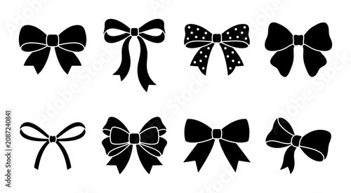 Obraz na plátně Black Bow Icons Set, Decorative Ribbon Shapes, Elegant Vector Graphics Collectio