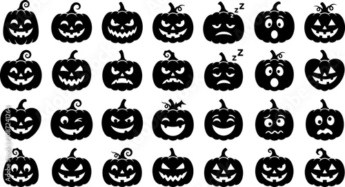 Halloween jack o' lantern faces collection vector illustration