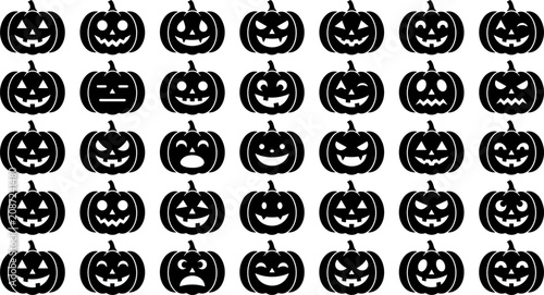 Collection of 32 unique black silhouette halloween pumpkins