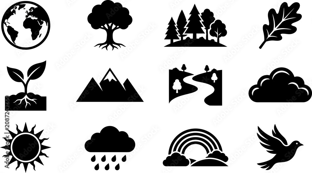 Naklejka premium Set of Nature and Environmental Icon Symbols.