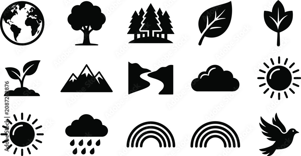 Naklejka premium Set of Nature and Environmental Vector Icons.
