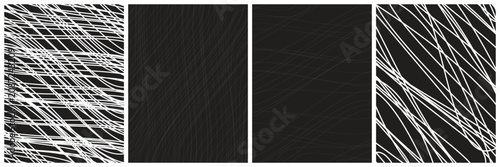 Cuadro en lienzo Set of abstract backgrounds with hand drawn chaotic lines and flowing vector curves dark