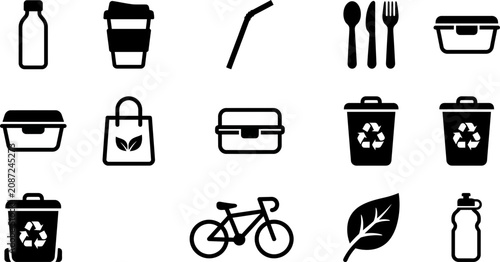 Foto Set of Eco Friendly Sustainability Icons and Environmentally Conscious Lifestyle Symbols