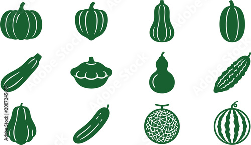 Fotografie Set of Various Green Vegetables and Fruits Vector Icons.