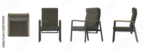 Quadro su tela Modern outdoor armchair with dark grey fabric and wooden armrests