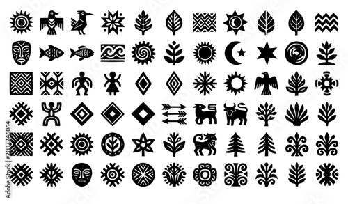 Εκτύπωση καμβά Primitive folk geometric icon collection vector illustration