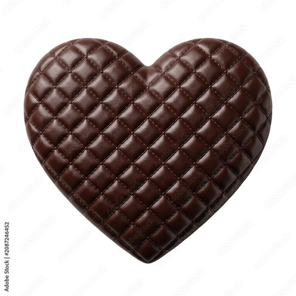 Fototapeta premium Quilted dark brown leather heart shape isolated on transparent background with quality cutout isolated leather presented high