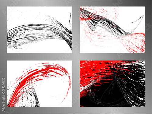 Strokes of black and red paint. Set of 4 templates. Graffiti element. Design template for the design of banners, posters, booklets, covers, magazines. EPS 10