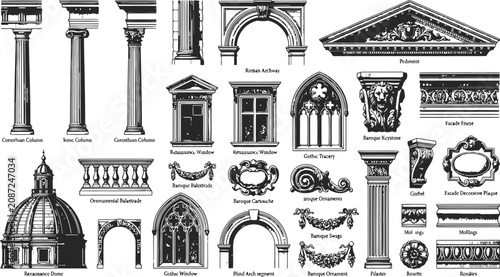Fotografija Architectural elements in engraving vintage style with detailed ornamental desig