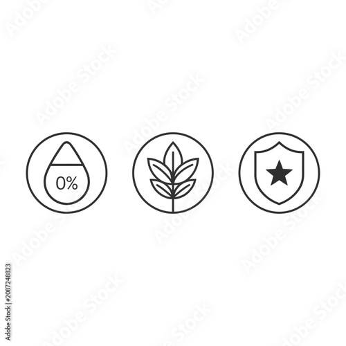 Fotografie Three simple icons representing natural purity and quality assurance in design