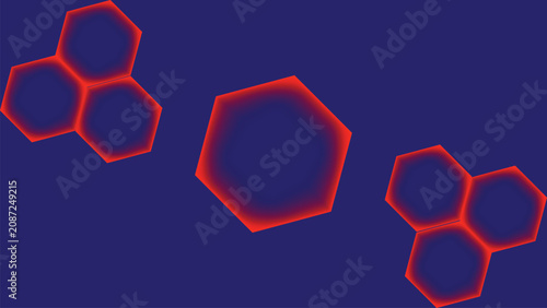 фотографія Glowing red hexagons on dark blue.