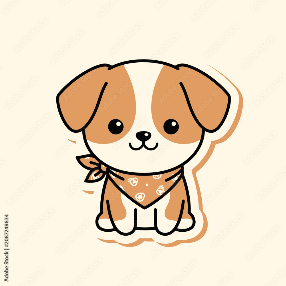 Obraz premium Adorable cartoon canine friend with a charming bandana depicted in a cute and friendly sitting pose that conveys warmth and happiness perfect for pet related themes and children s content with
