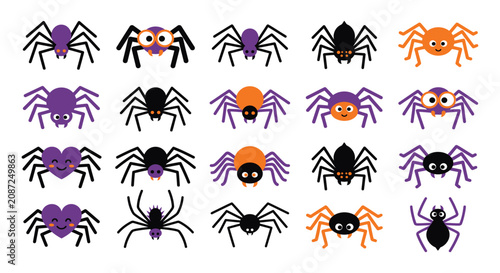 Photos Colorful cartoon spiders collection vector illustration on a white background ar