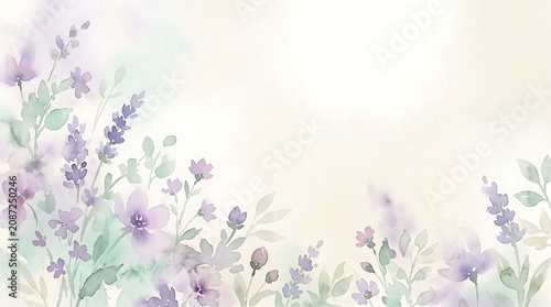 Watercolor purple lavender flowers floral background with copy space