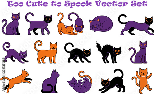Fotografija Halloween vector cute cats set too cute to spook