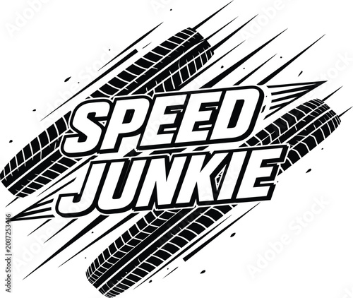 Obraz na plátně Speed junkie text with tire tracks graphic