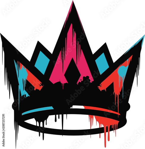 Colorful graffiti crown symbol with paint drips