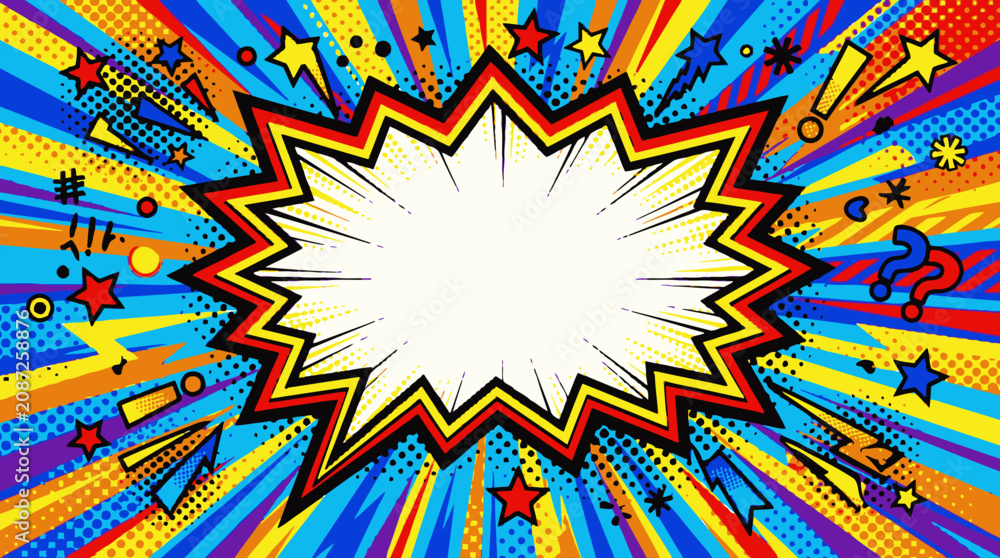 Fototapeta premium Vibrant comic book explosion graphic element.