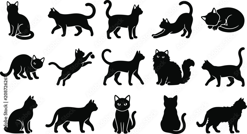 Fototapeta premium Black Cat Halloween Silhouette Collection Isolated