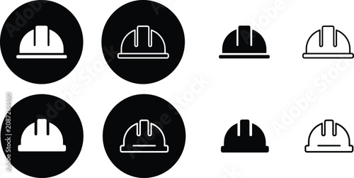 Industrial work safety helmet icon set. collection of construction helmet sign and symbol on a transparent background.