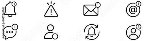 Canvas Print Notification Interface Icons Set with Bell, Alert, Email, Message, User and Refr