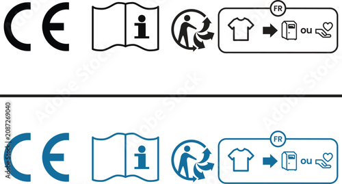 Εκτύπωση καμβά CE mark read instructions before use icon set with Triman France recycling label