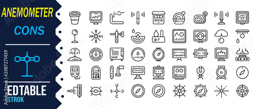 Tableau sur toile Editable Weather Instrument Icons With Wind and Sensor Signs