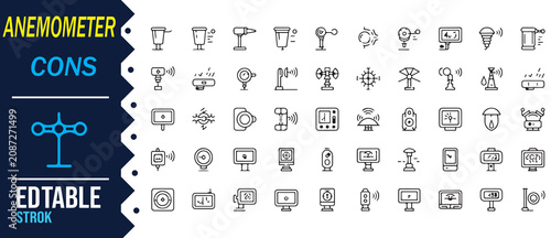 Quadro su tela Wind Speed Sensor Icon Set With Editable Weather Outline Signs