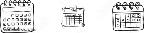 Konstfotografi Calendar and Planner Hand Drawn Icons Set Doodle Agenda Schedule Appointment Org