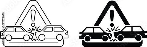 Fotografía Car accident collision warning signs vector illustration