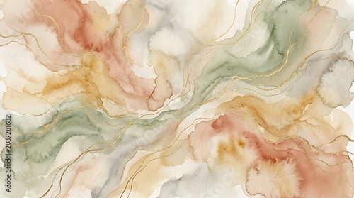 Abstract Watercolor Background with Fluid Earth Tones and Gold