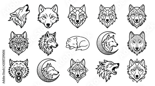 Wolf Head Vector Illustrations Set