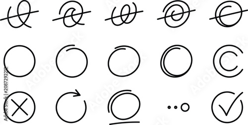 Foto Cross out loops and underline marks vector set, simple line art doodle collectio