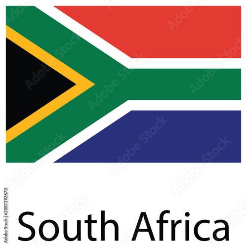 Official national flag of south africa icon with country name label national patriotic government sovereign identity politics diplomatic isolated official illustration