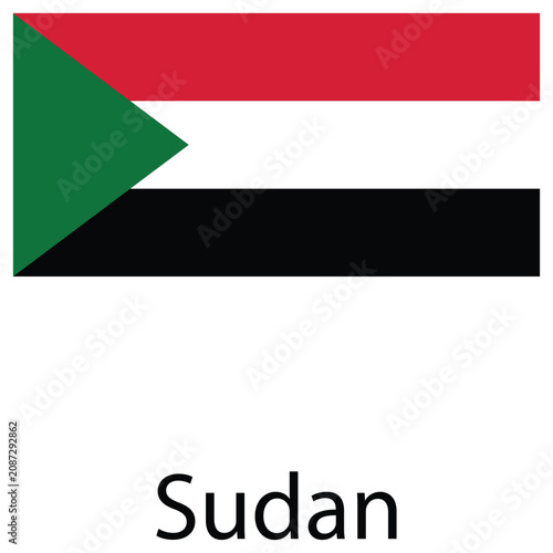 National flag of sudan with name text below isolated on white background national patriotic triangle horizontal tricolor sovereignty politics government identity patriotism