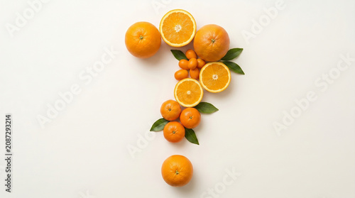 Question mark made up of orange, Healthy Food Question Concept with Fresh Fruits on White, Question Mark Made of Fresh Fruits Isolated on White Background