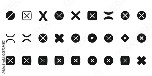 Photos Collection of black cross and cancel icons on white background