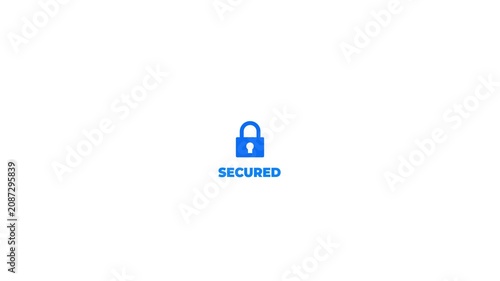 Minimalist digital animation of a blue security padlock icon appearing on white background.