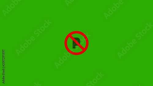 Red circle no parking sign animation . White P symbol represents restricted parking areas in urban environments. Animated no parking symbol for city traffic control in 4K