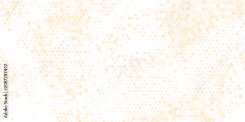 orange hexagon gradient texture. Fading honeycomb pattern background. Geometric hexagonal halftone tech overlay backdrop. Horizontal grunge halfton wallpaper. vector