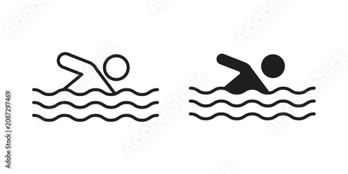 Swimming icon for mobile application, button and website design.