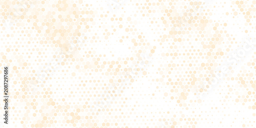 orange hexagon gradient texture. Fading honeycomb pattern background. Geometric hexagonal halftone tech overlay backdrop. Horizontal grunge halfton wallpaper. vector