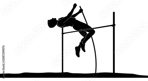 Принти на полотні Pole vaulter in mid air athletic figure against a white background silhouette
