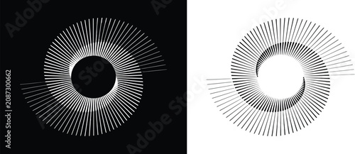 Foto Radial lines emanating from a central point black and white version