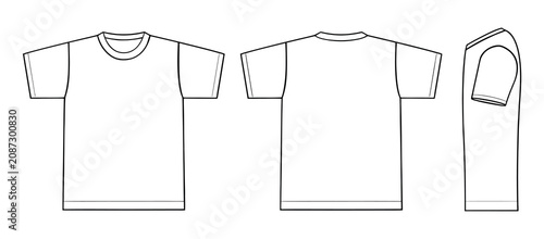 T shirt Technical Drawing Line Art Illustration On White Background