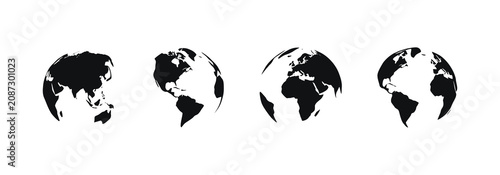 Earth Globe Silhouettes On White Background Four Different Views