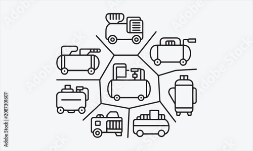 Photography Air Compressor Line art vector icon set creative pattern illustration